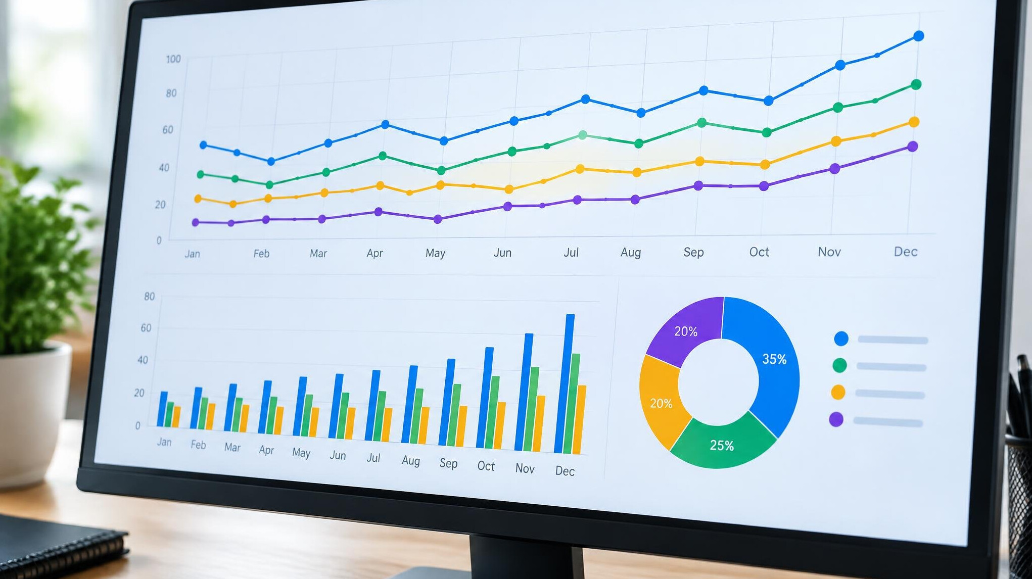 Close-up of an analytics dashboard interface on a computer monitor